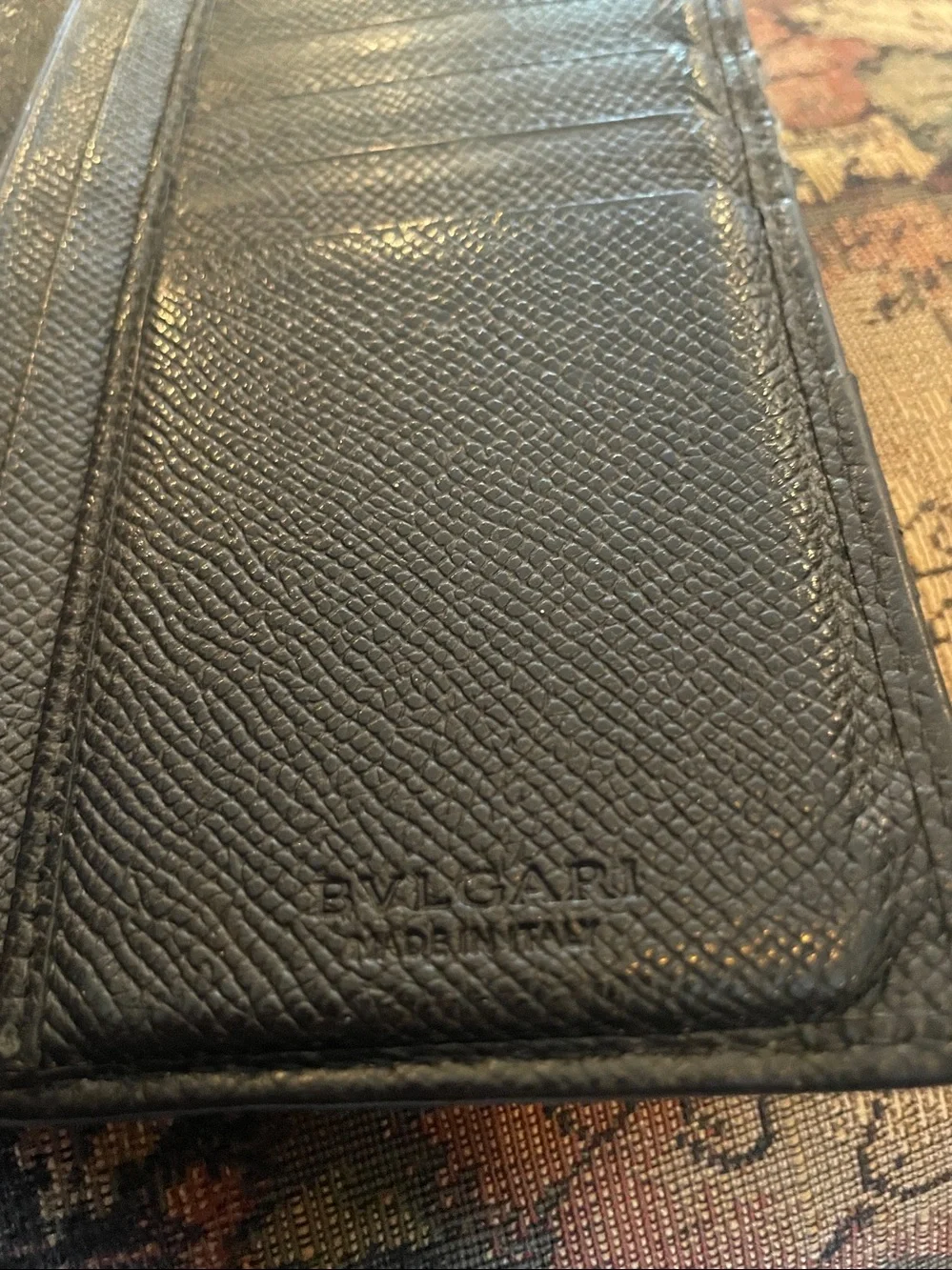 Bvlgari Black Saffiano Leather wallet with blue linings